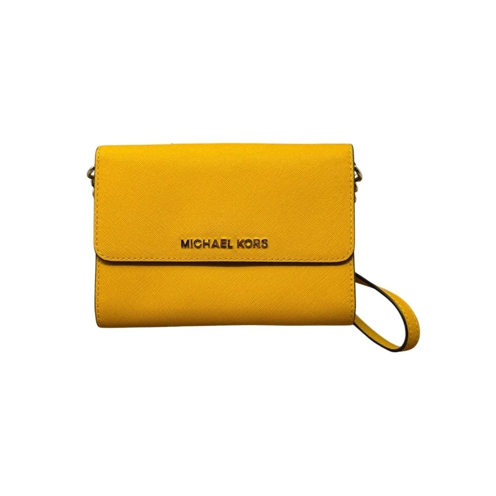 Michael Kors Crossbody Bag Womens Small Yellow Saffiano Leather Wallet Purse